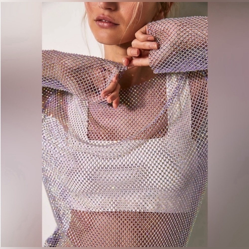 NWT! FREE PEOPLE INTIMATELY IVORY FILTER FINISH LONG SLEEVE RHINESTONE TOP SZ XS
